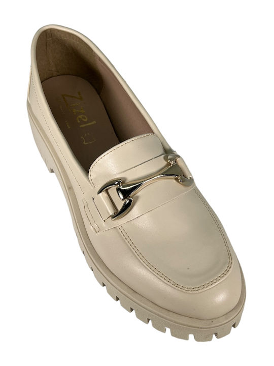 Zizel Leather Women's Moccasins in Beige Color