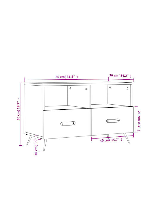 TV Stand Wooden Black L80xW36xH50cm