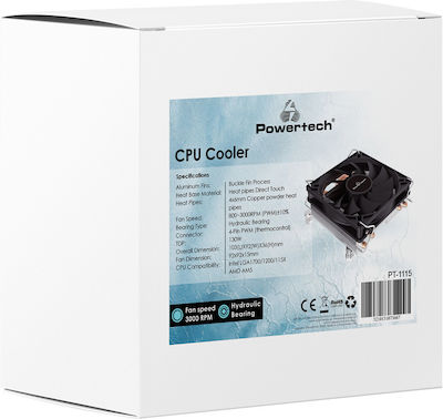 Powertech PT-1115 Low Profile CPU Cooling Fan for 115x/1200/1700/AM5 Socket