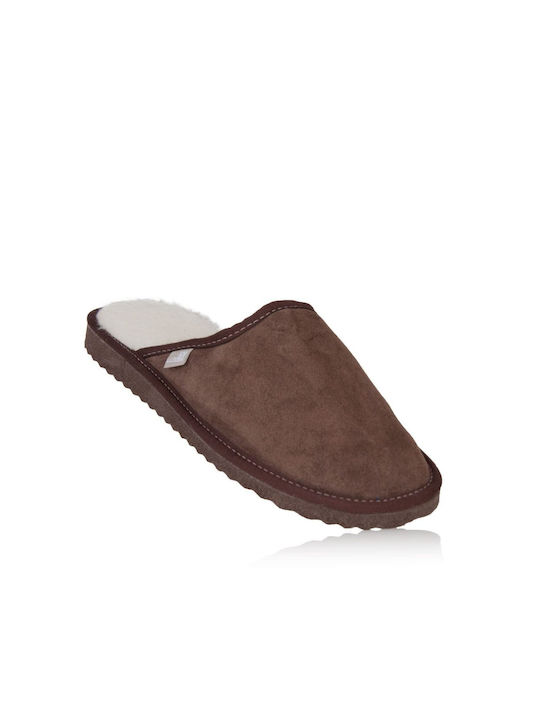 Men's fur slippers beaver leather beaver slippers brown 4710011