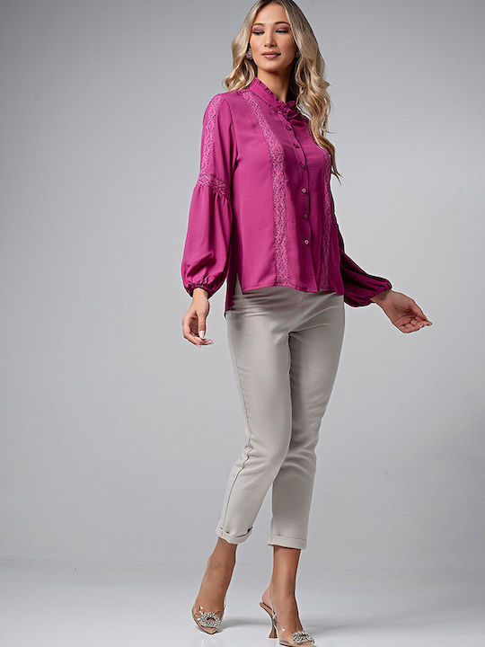 Queen Fashion Women's Monochrome Long Sleeve Shirt Pink