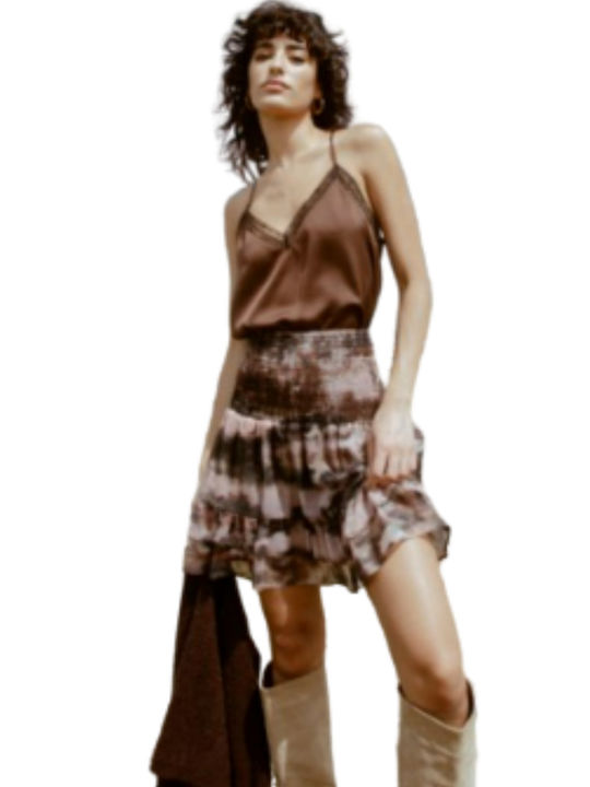 Molly Bracken High Waist Mini Skirt in Brown color