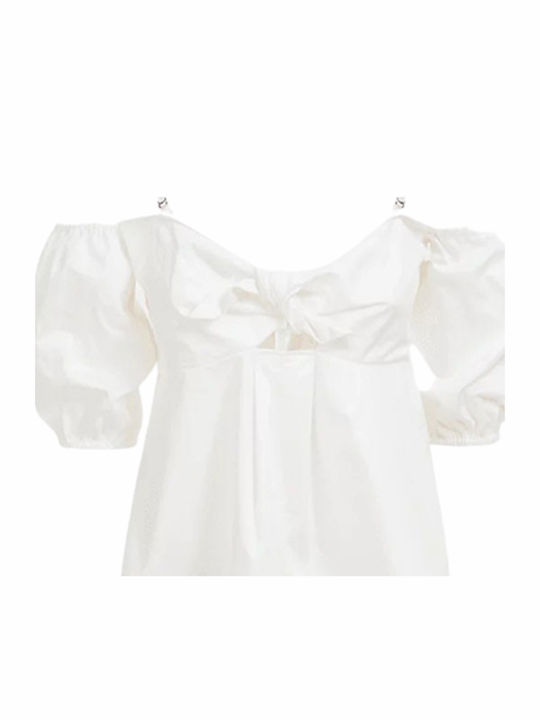 Γυναικεία Καλοκαιρινή Μπλούζα Βαμβακερή Off-Shoulder Κοντομάνικη Λευκή