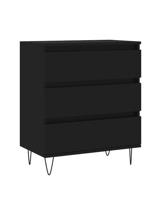 Wooden Chest of Drawers with 3 Drawers Black 60x35x70cm