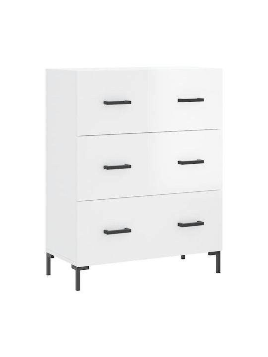 Wooden Chest of Drawers with 3 Drawers White 69.5x34x90cm