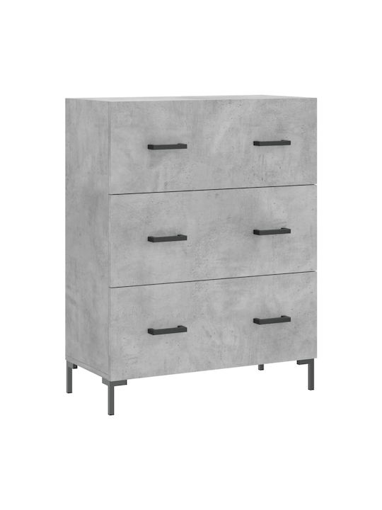 Wooden Chest of Drawers with 3 Drawers Gray 69.5x34x90cm