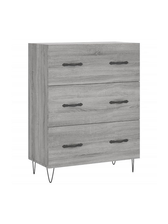 Wooden Chest of Drawers with 3 Drawers Gray 69.5x34x90cm