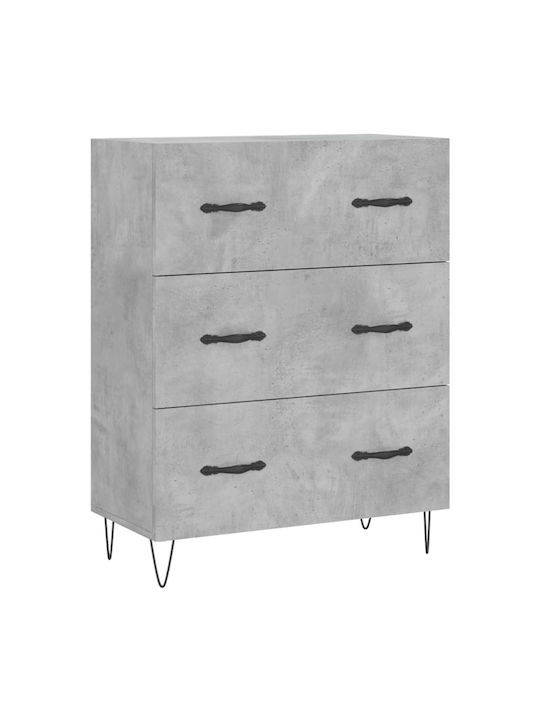 Wooden Chest of Drawers with 3 Drawers Gray 69.5x34x90cm