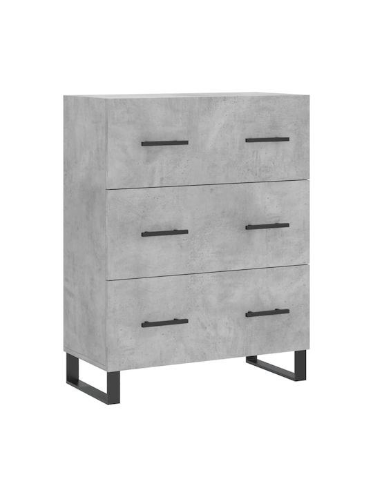 Wooden Chest of Drawers with 3 Drawers Gray 69.5x34x90cm