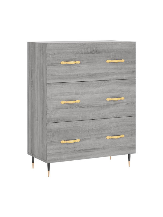 Wooden Chest of Drawers with 3 Drawers Gray 69.5x34x90cm