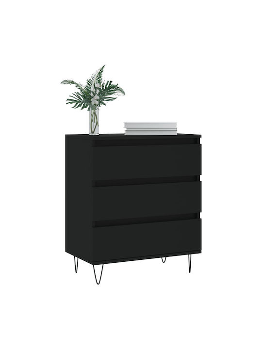 Wooden Chest of Drawers with 3 Drawers Black 60x35x70cm