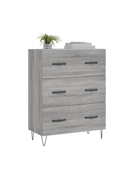 Wooden Chest of Drawers with 3 Drawers Gray 69.5x34x90cm
