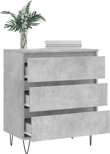 Wooden Chest of Drawers with 3 Drawers Gray 60x35x70cm
