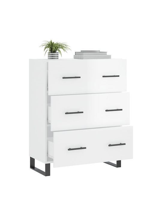 Wooden Chest of Drawers with 3 Drawers White 69.5x34x90cm
