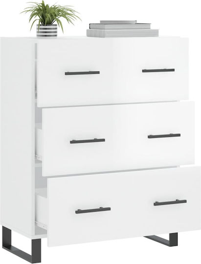 Wooden Chest of Drawers with 3 Drawers White 69.5x34x90cm