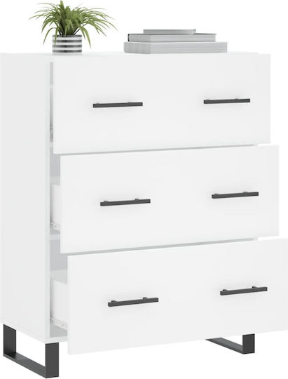 Wooden Chest of Drawers with 3 Drawers White 69.5x34x90cm