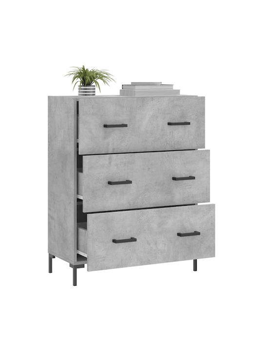 Wooden Chest of Drawers with 3 Drawers Gray 69.5x34x90cm