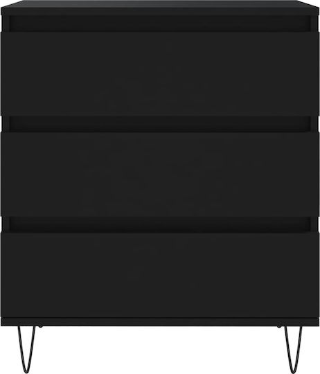 Wooden Chest of Drawers with 3 Drawers Black 60x35x70cm