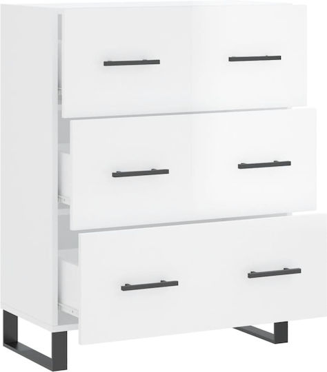 Wooden Chest of Drawers with 3 Drawers White 69.5x34x90cm