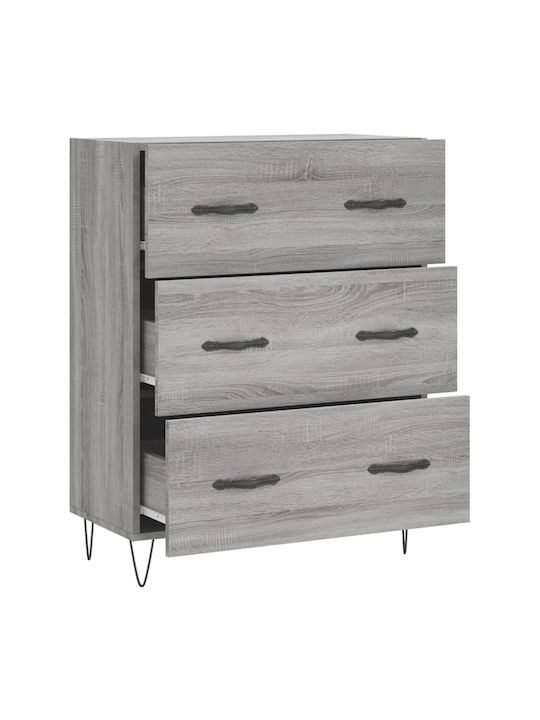 Wooden Chest of Drawers with 3 Drawers Gray 69.5x34x90cm