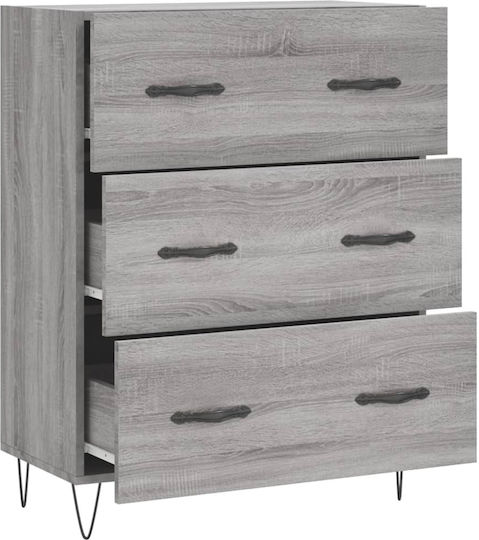 Wooden Chest of Drawers with 3 Drawers Gray 69.5x34x90cm