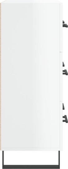 Wooden Chest of Drawers with 3 Drawers White 69.5x34x90cm