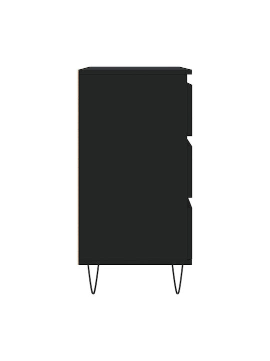 Wooden Chest of Drawers with 3 Drawers Black 60x35x70cm