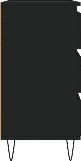 Wooden Chest of Drawers with 3 Drawers Black 60x35x70cm