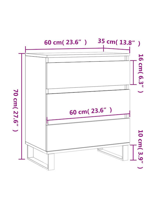 Συρταριέρα Креватокамарас Дървена с 3 чекмеджета 60x35x70cm