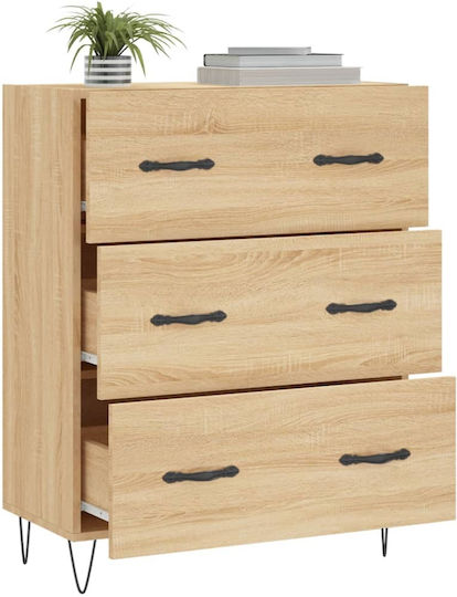 Wooden Chest of Drawers with 3 Drawers 69.5x34x90cm