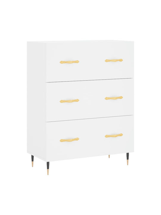 Wooden Chest of Drawers with 3 Drawers White 69.5x34x90cm