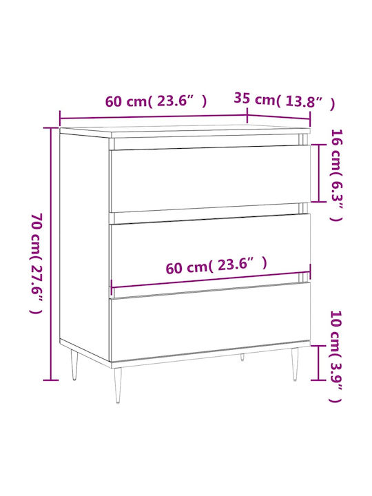 Συρταριέρα Креватокамарас Дървена с 3 чекмеджета Бял 60x35x70cm
