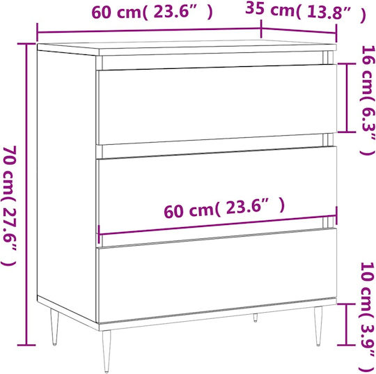 Συρταριέρα Κρεβατοκάμαρας mit 3 Schubladen Weiß 60x35x70cm