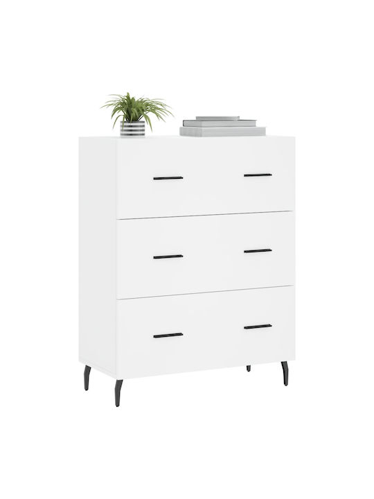 Wooden Chest of Drawers with 3 Drawers White 69.5x34x90cm