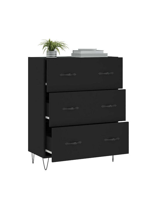 Wooden Chest of Drawers with 3 Drawers Black 69.5x34x90cm
