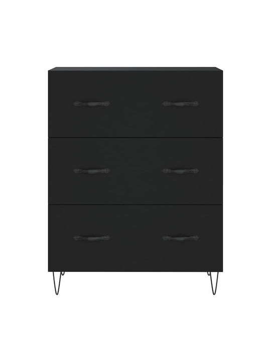 Wooden Chest of Drawers with 3 Drawers Black 69.5x34x90cm