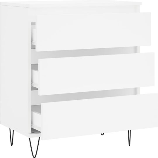 Wooden Chest of Drawers with 3 Drawers White 60x35x70cm