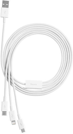 Baseus Superior Regular USB to Lightning / Type-C / micro USB Cable 3.5A Λευκό 0.5m P10320105221-01