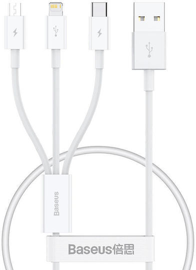 Baseus Superior Regular USB to Lightning / Type-C / micro USB Cable 3.5A Λευκό 0.5m P10320105221-01