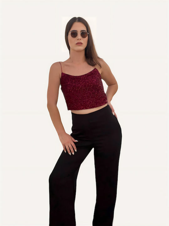 Γυναικείο Καλοκαιρινό Crop Top με Τιράντες Μπορντό