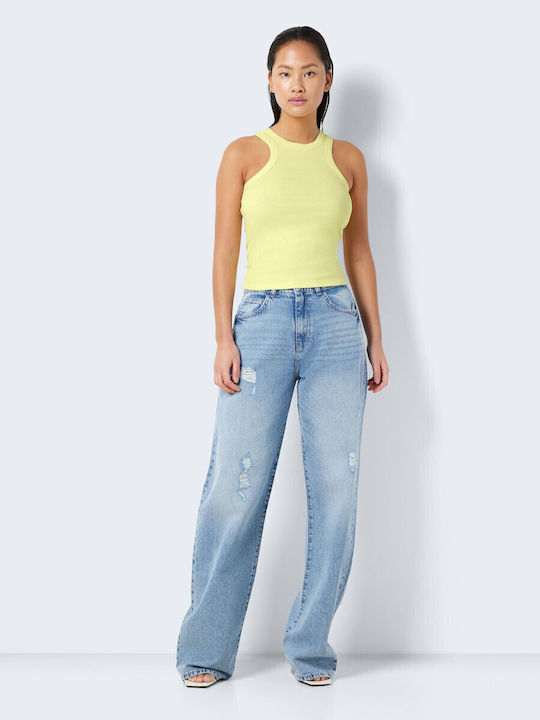 Damen Sommer Bluse Baumwolle Ärmellos mit Neckholder Gelb