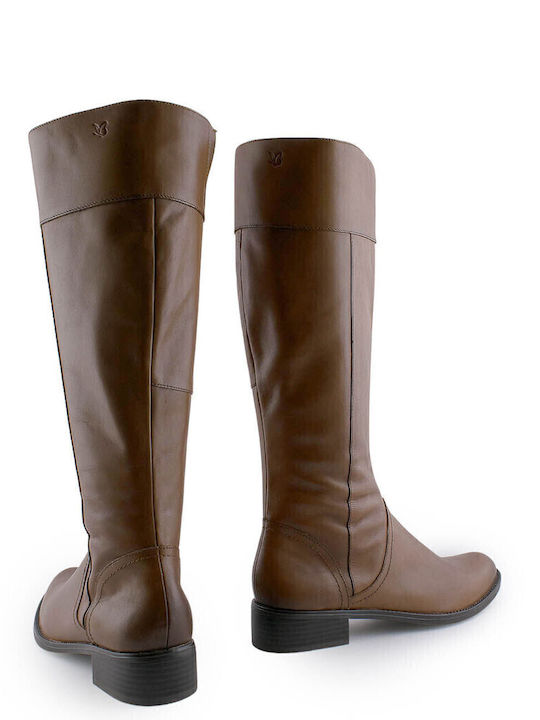 Leather Women's Boots with Zipper Tabac Brown