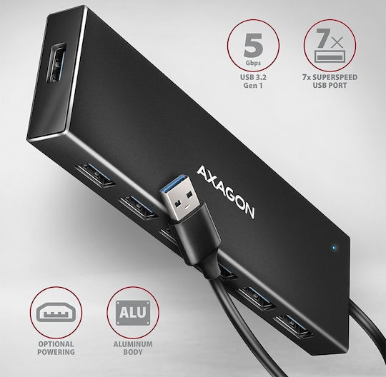 Axagon USB-Hub 7 Anschlüsse USB 3.2 mit USB-A Blau