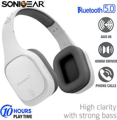 Sonic Gear Airphone 7 Wireless/Wired Over Ear Headphones with 10 hours of Operation Gray / White AP7WGR