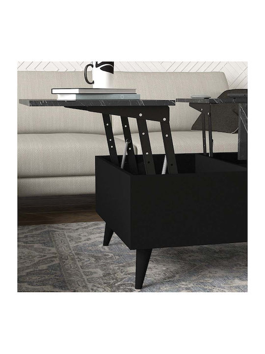 Măsuță Centrală Rectangulară Roy din Lemn cu Mecanism de Ridicare Neagră M121xL69xÎ40cm