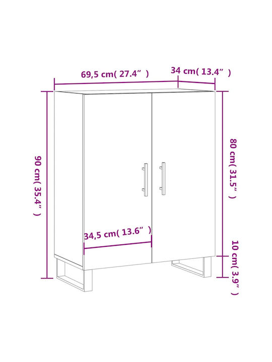 Living Room Display Cabinet Made of Particle Board in Smoky Oak Color 69.5x34x90cm