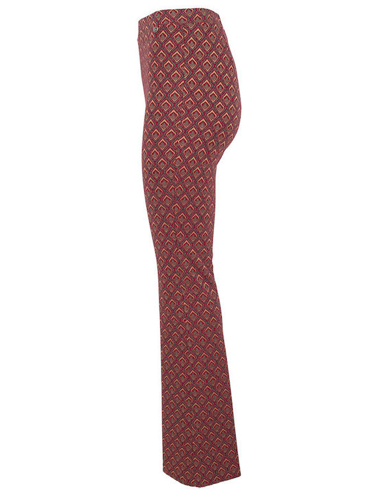 Women's High-waisted Fabric Trousers Flared Slim Fit Red