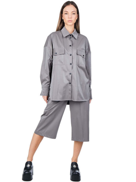 Women's Fabric Trousers with Elastic Gray