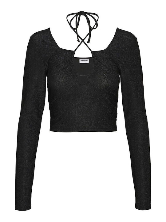 Noisy May Women's Crop Top Long Sleeve Black