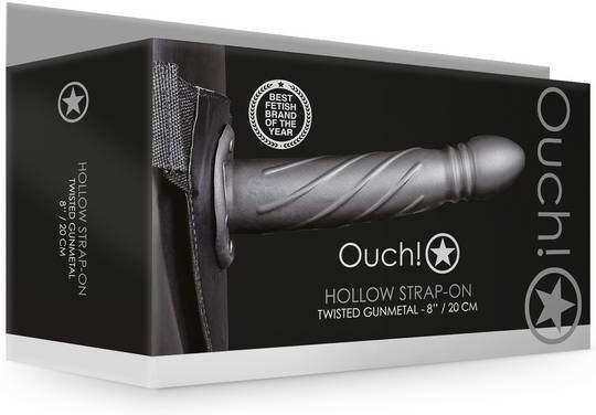 Shots Ouch Twisted Hollow Harness with Dildo 20.6cm in Gray Color